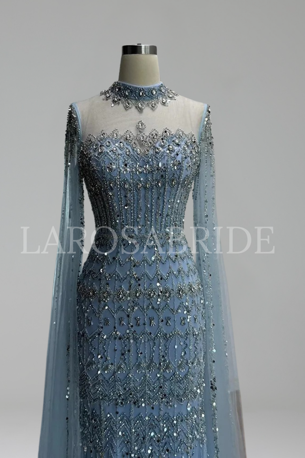 Beaded Evening Dress with Cape - LAROSABRIDE