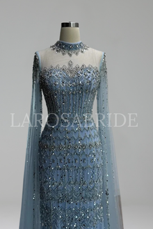 Beaded Evening Dress with Cape - LAROSABRIDE