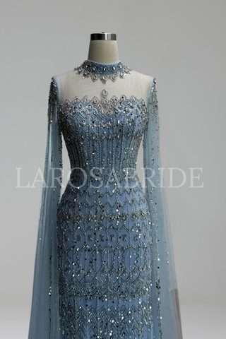 Beaded Evening Dress with Cape - LAROSABRIDE