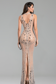 Crystal Embellished Sheer Halter Gown - LAROSABRIDE