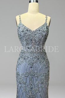 Beaded Spaghetti Strap Mermaid Gown - LAROSABRIDE
