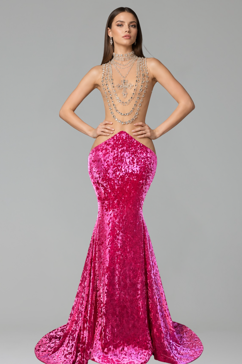 Velvet Mermaid Cutout Chain Gown - LAROSABRIDE