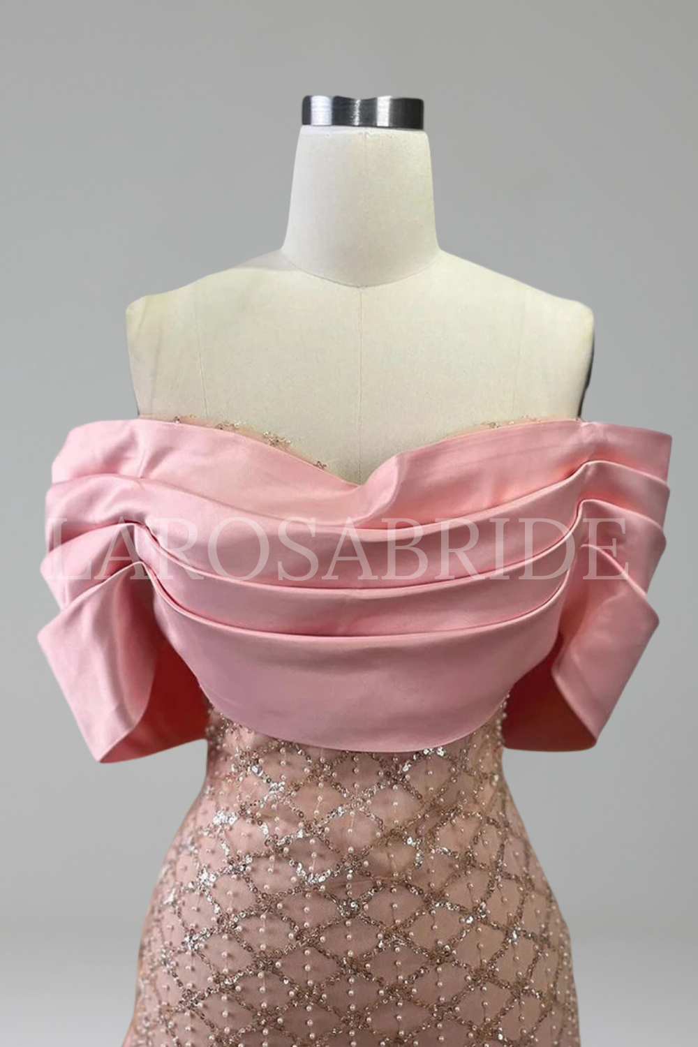 Beaded Mermaid Satin Evening Dress - LAROSABRIDE