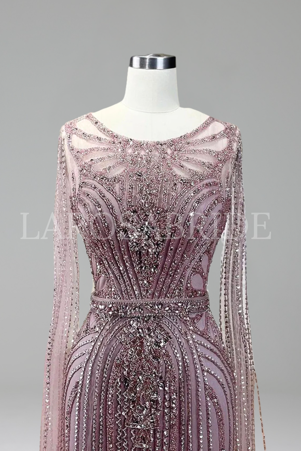 Beaded Mermaid Cape Sleeve Dress - LAROSABRIDE