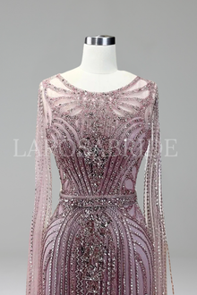 Beaded Mermaid Cape Sleeve Dress - LAROSABRIDE