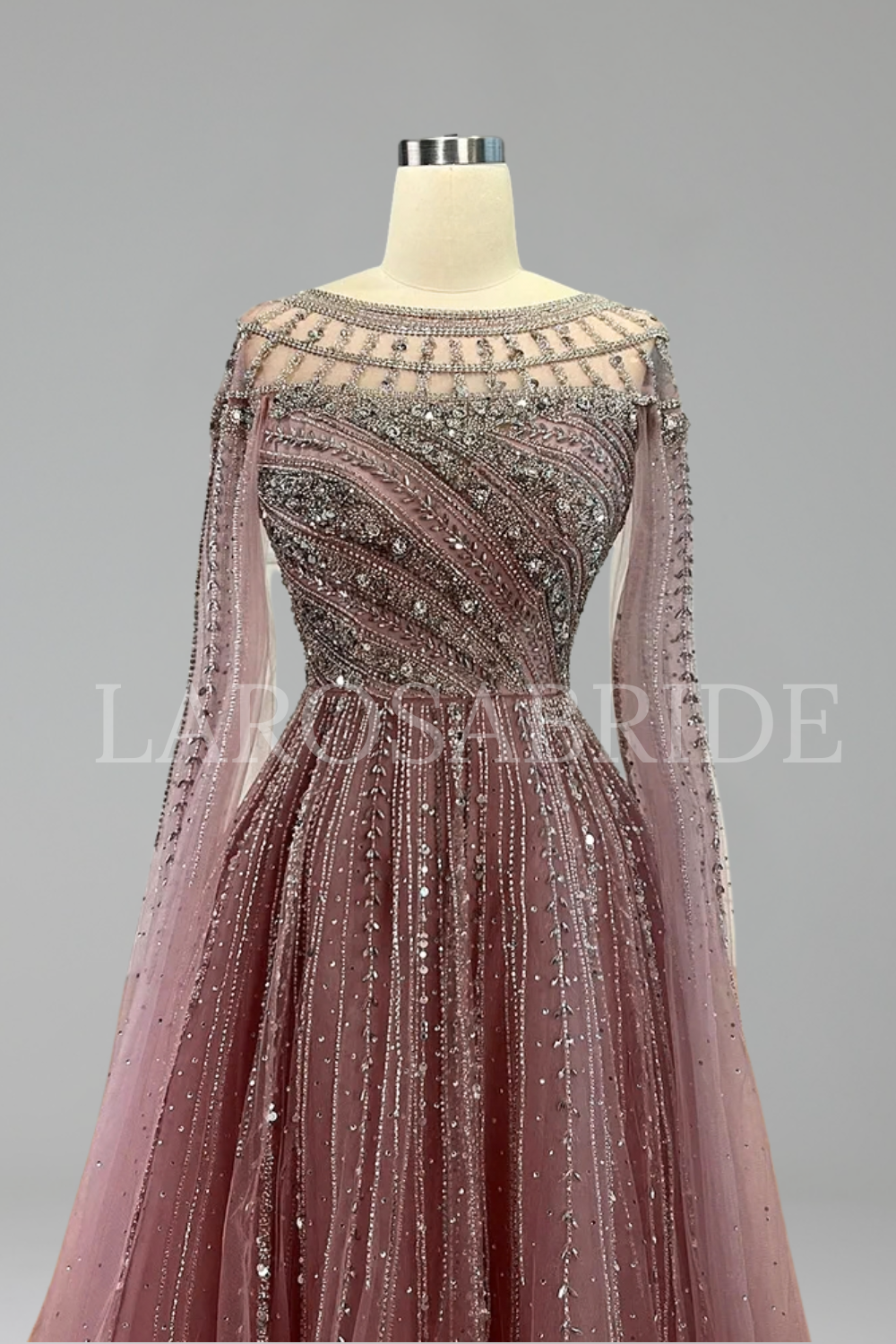 Beaded Cape Dress - LAROSABRIDE