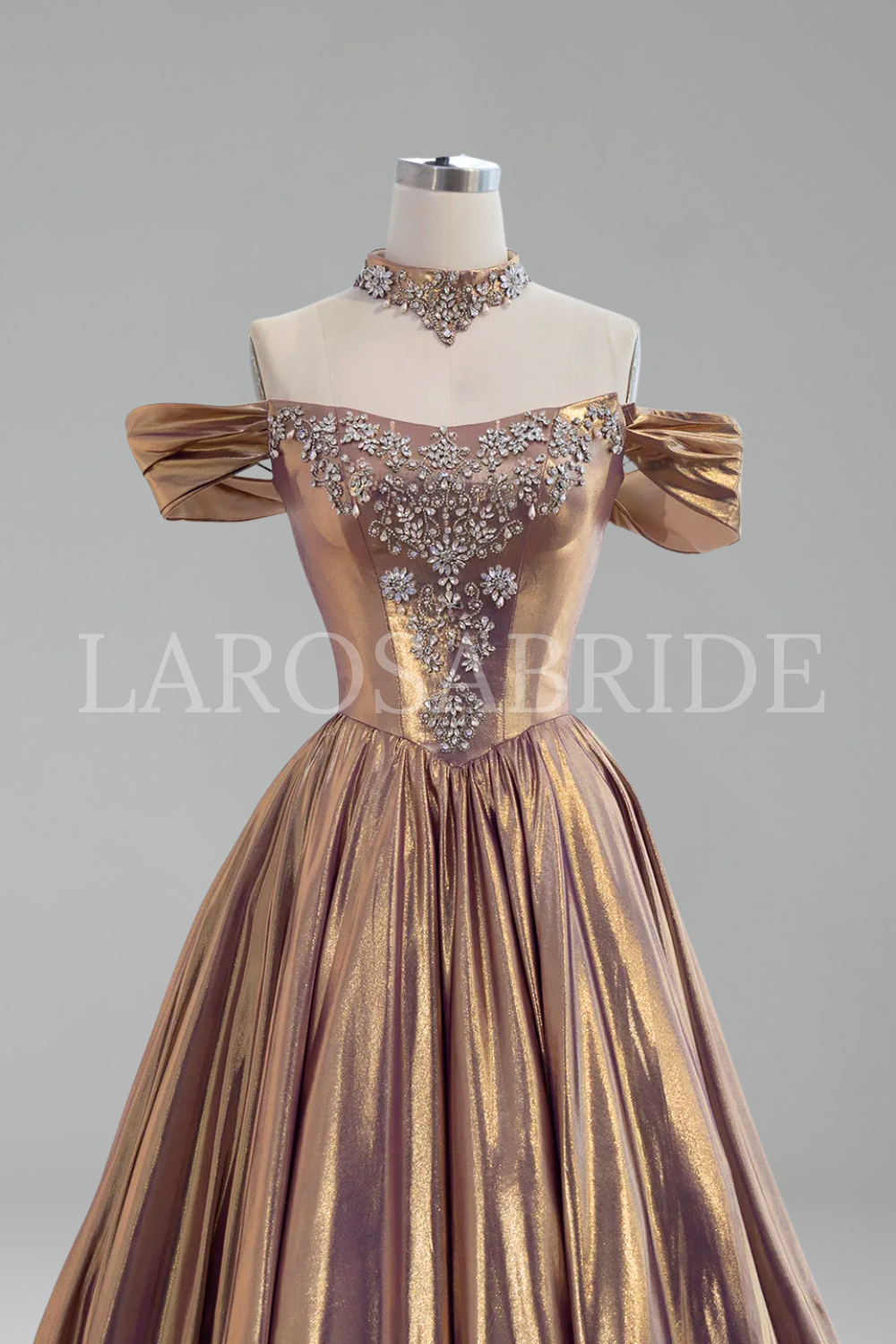 Crystal Beaded A Line Evening Dress - LAROSABRIDE