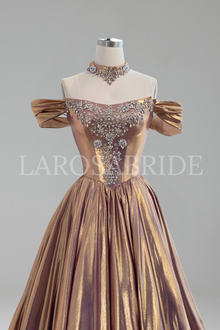 Crystal Beaded A Line Evening Dress - LAROSABRIDE