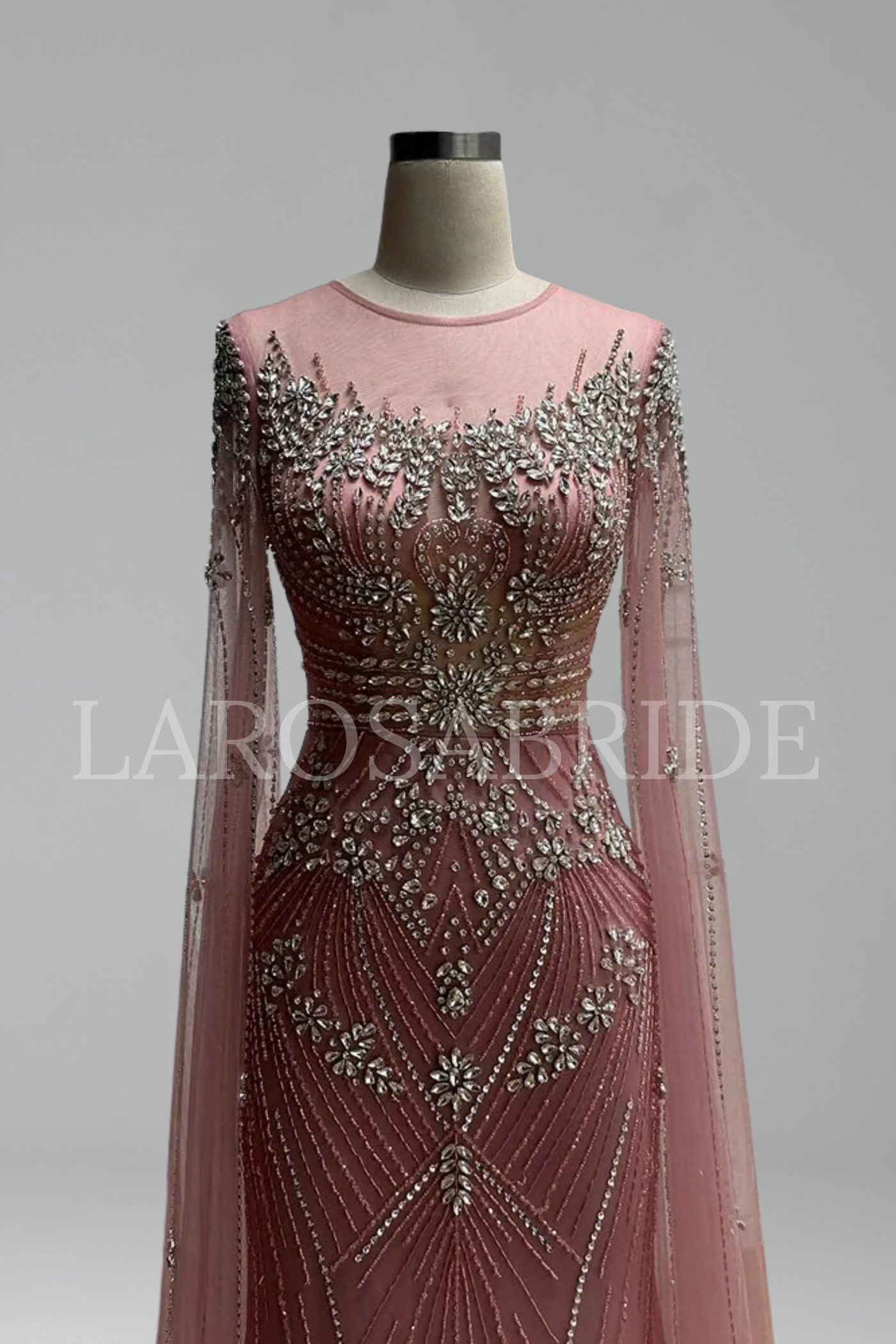 Pink Crystal Beaded Mermaid Evening Gown - LAROSABRIDE