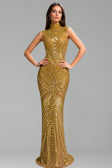 Geometric Mirror Embellished Sheer Gown - LAROSABRIDE