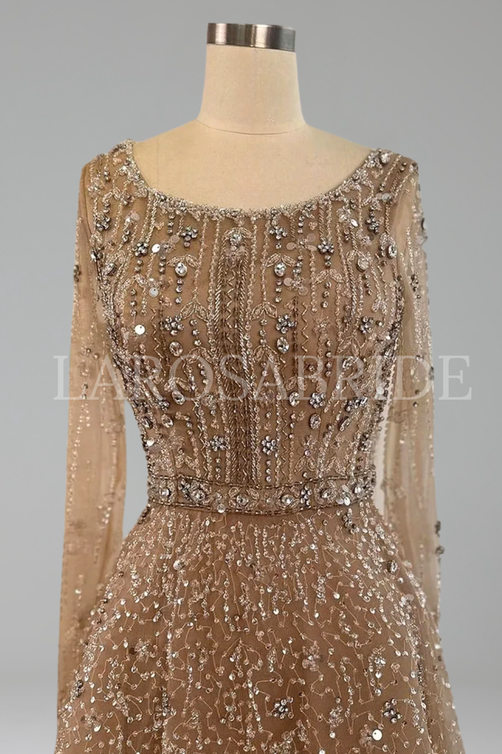 Nude A-Line Beaded Evening Gown - LAROSABRIDE