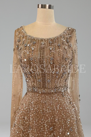 Nude A-Line Beaded Evening Gown - LAROSABRIDE