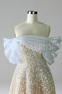 Off Shoulder Beaded Evening Dress - LAROSABRIDE