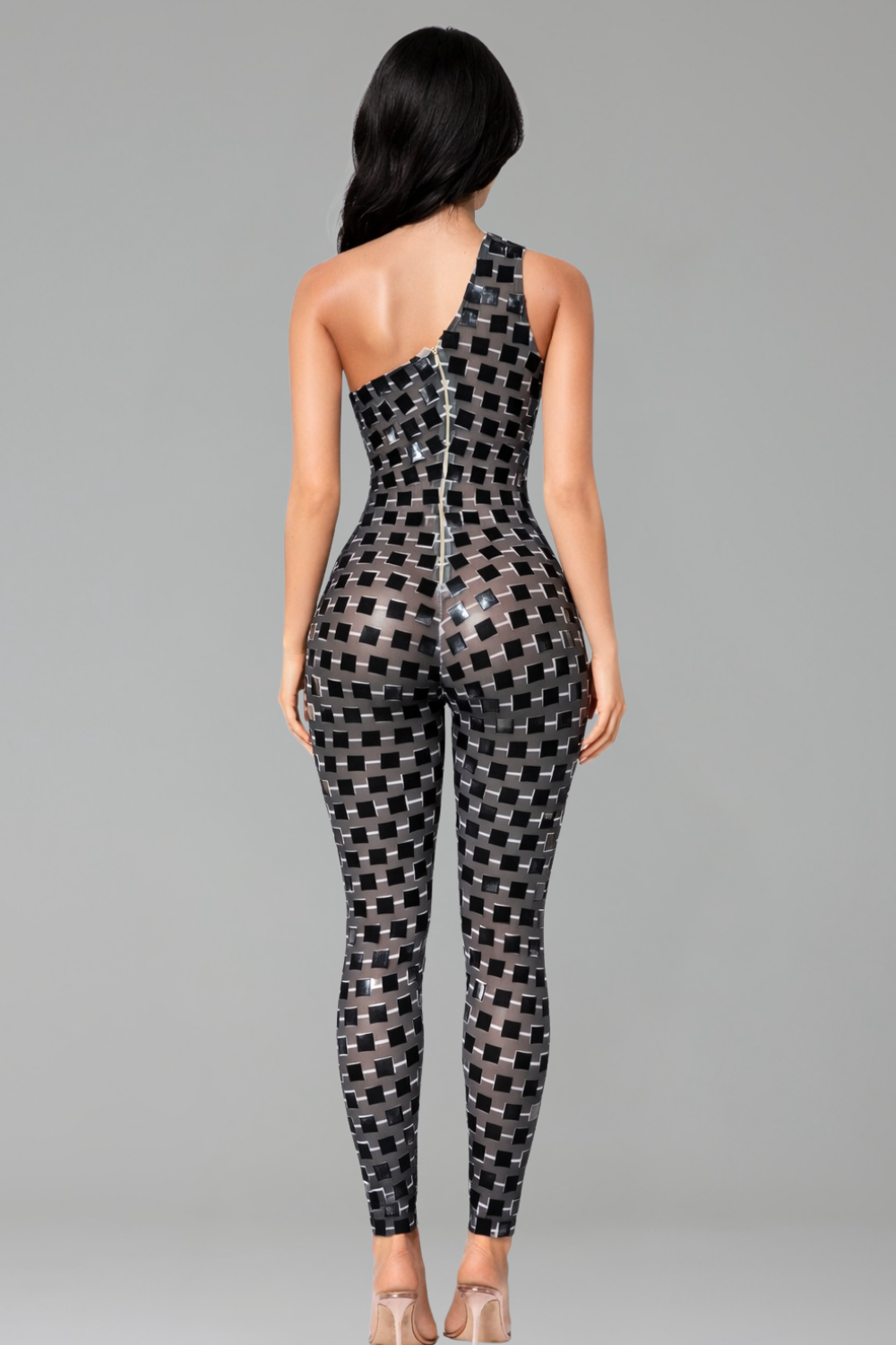 One-Shoulder Geometric Bodycon Jumpsuit - LAROSABRIDE