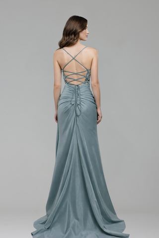 Sequin Spaghetti-Slit Dress