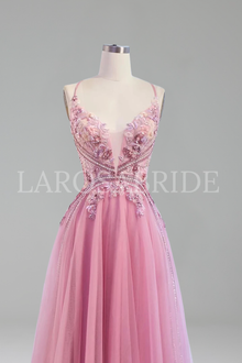 Beaded Spaghetti Strap A-Line Dress - LAROSABRIDE