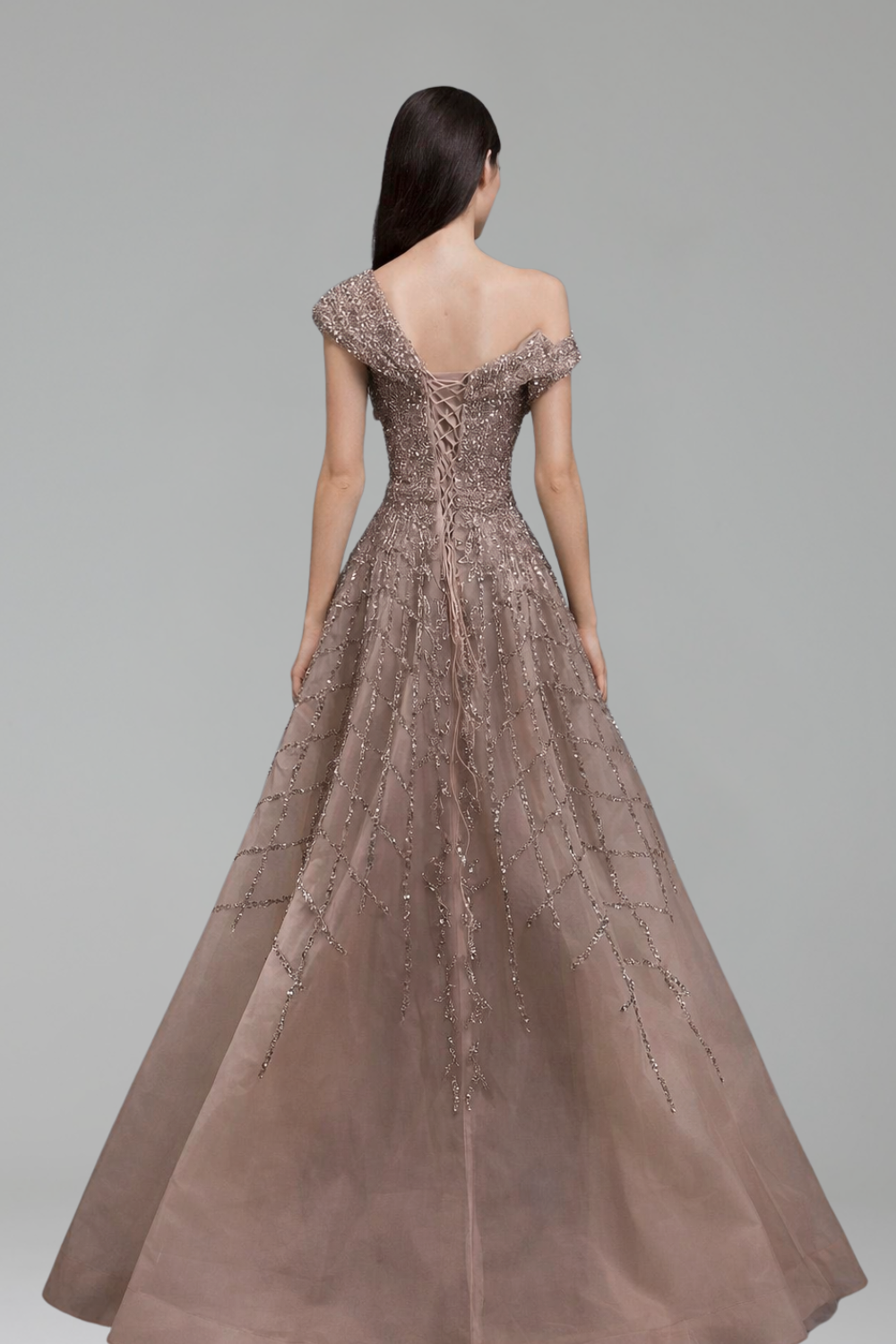Off-Shoulder Beaded A-Line Dress-Larosabride