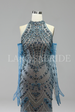 High Neck Crystal Mermaid Dress - LAROSABRIDE