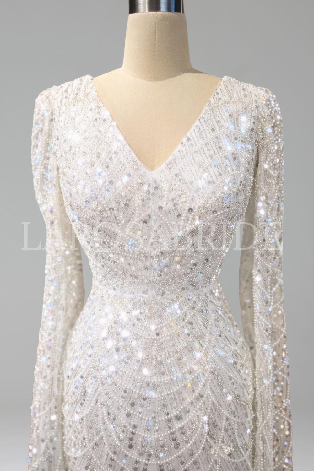Pearl Beaded Cape Sleeve Dress - LAROSABRIDE