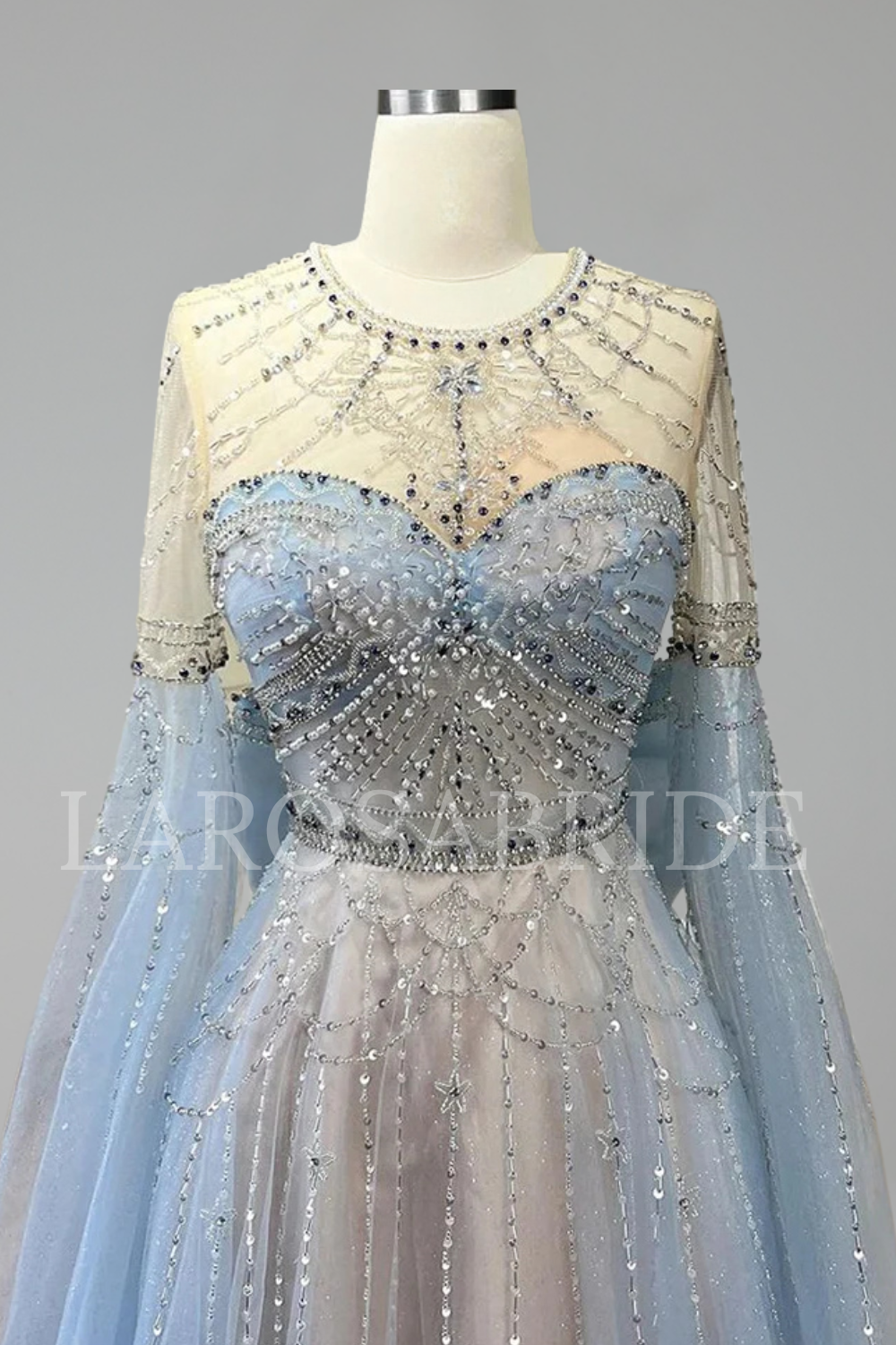 Beaded A-Line Cape Dress - LAROSABRIDE