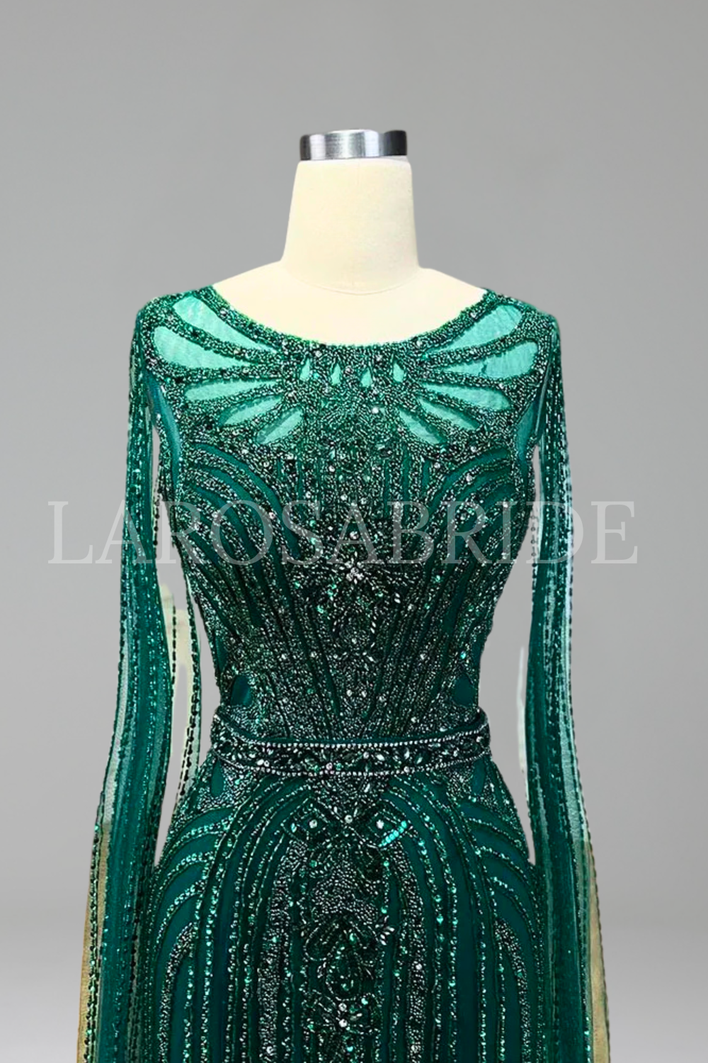 Beaded Mermaid Cape Sleeve Dress - LAROSABRIDE