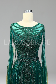 Beaded Mermaid Cape Sleeve Dress - LAROSABRIDE