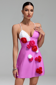 Floral Appliqué Two-Tone Mini Dress-Larosabride