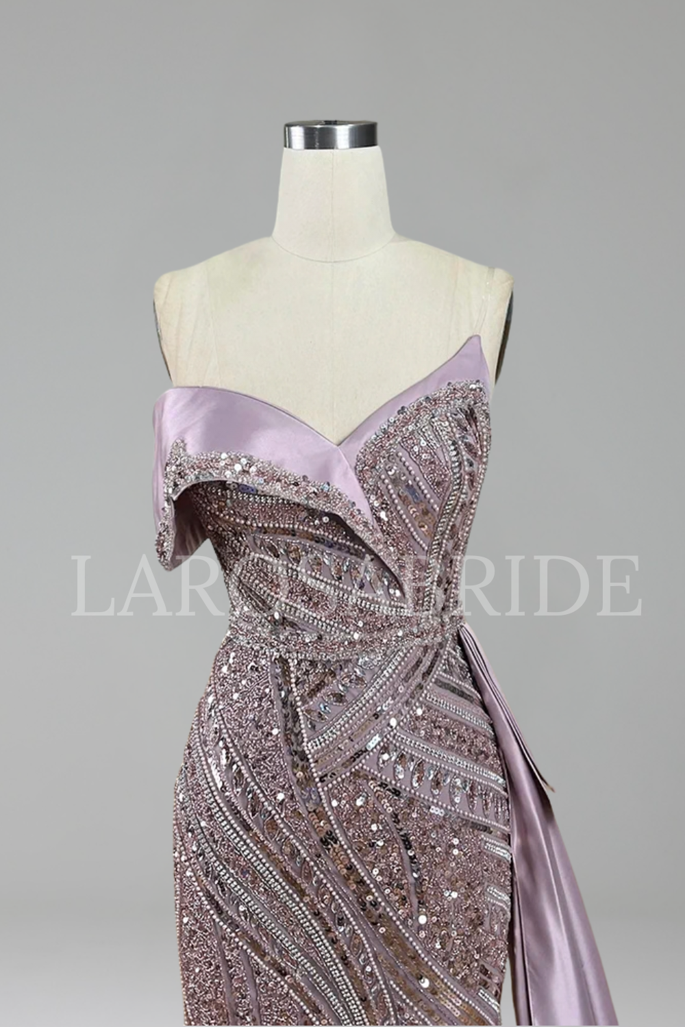 Beaded One Shoulder Evening Dress - LAROSABRIDE