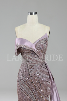 Beaded One Shoulder Evening Dress - LAROSABRIDE