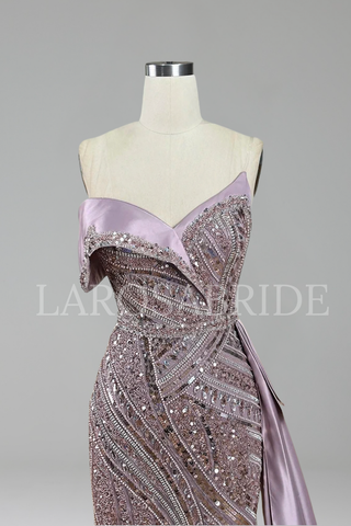 Beaded One Shoulder Evening Dress - LAROSABRIDE