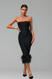 Strapless Feather-Hem Midi-Larosabride