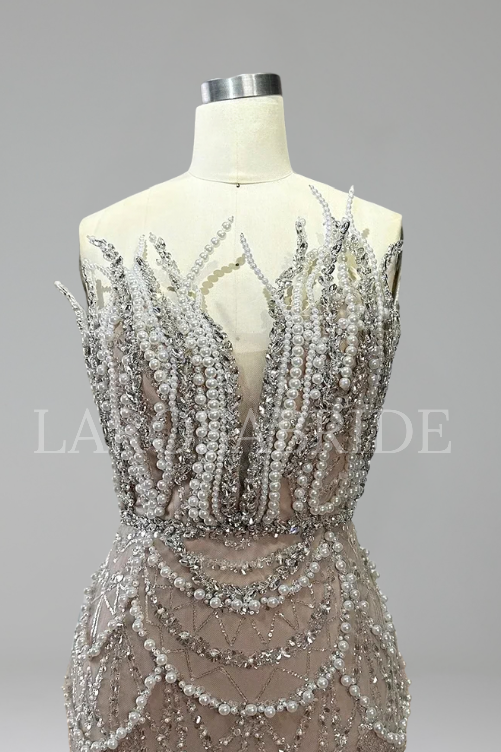 Pearl Beaded Strapless Mermaid Dress - LAROSABRIDE