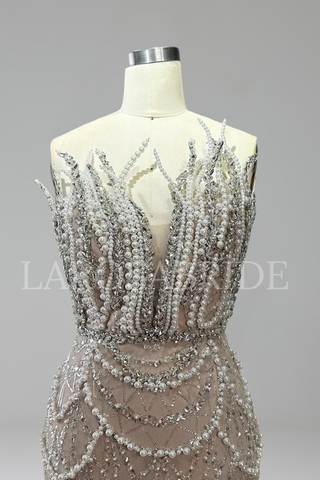 Pearl Beaded Strapless Mermaid Dress - LAROSABRIDE