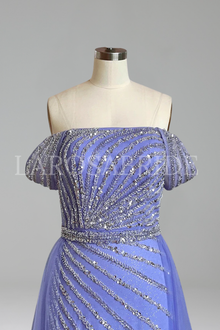 Boat Neck Beaded Split Gown - LAROSABRIDE