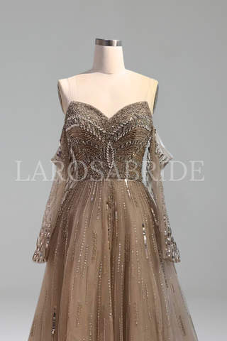 Long Sleeve Crystal Mermaid Gown - LAROSABRIDE