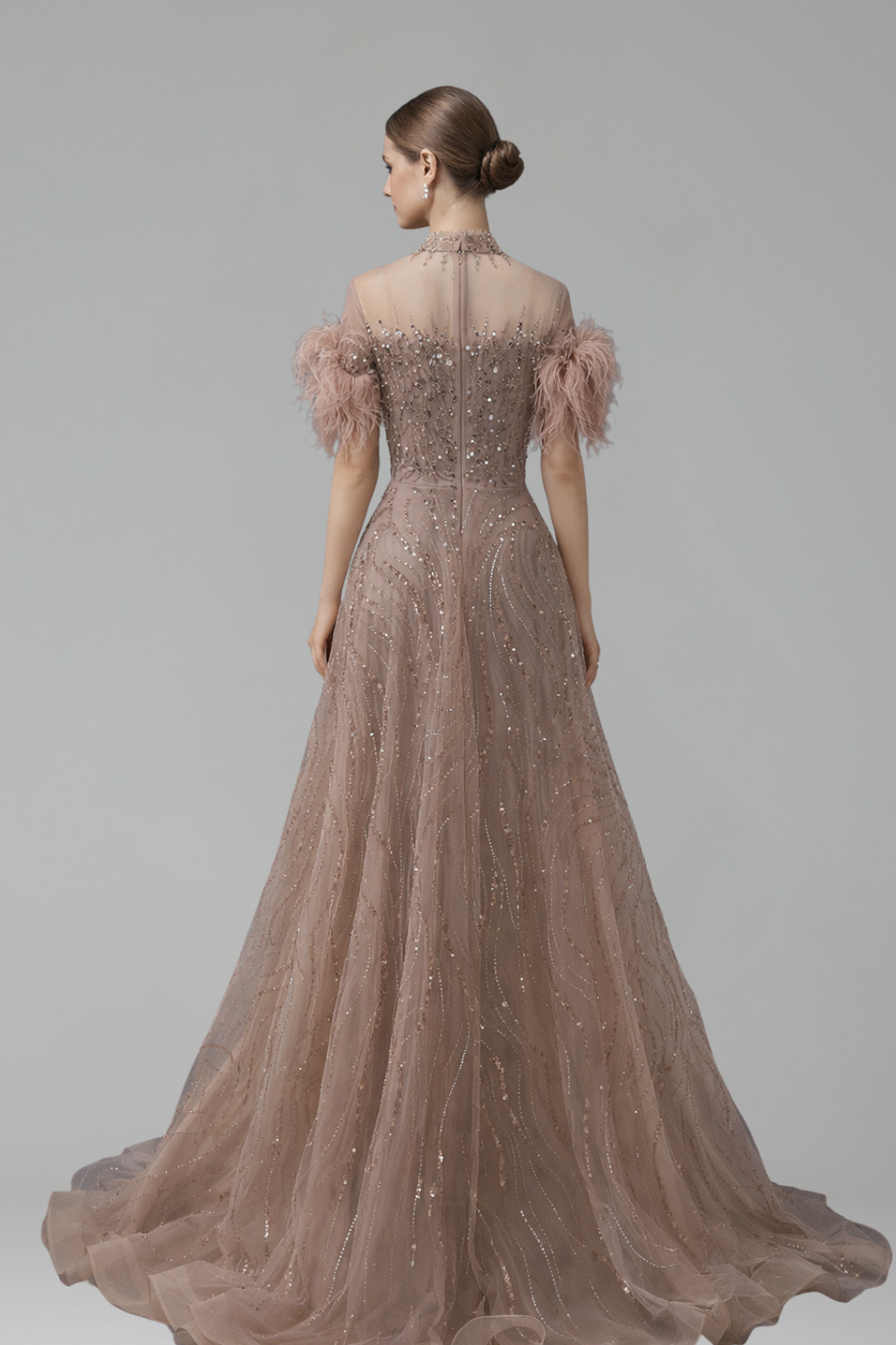 Beaded Feather A-Line Dress-Larosabride