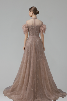 Beaded Feather A-Line Dress-Larosabride