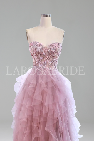 Beaded Appliqu� A-Line Split Gown - LAROSABRIDE