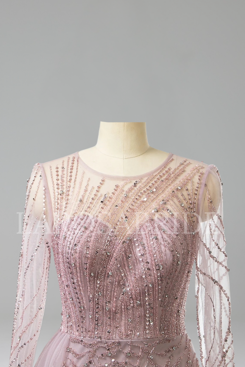 O-Neck Beaded Mermaid Gown - LAROSABRIDE