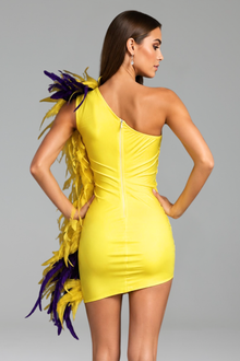 One-Shoulder Feathered Mini Dress - LAROSABRIDE