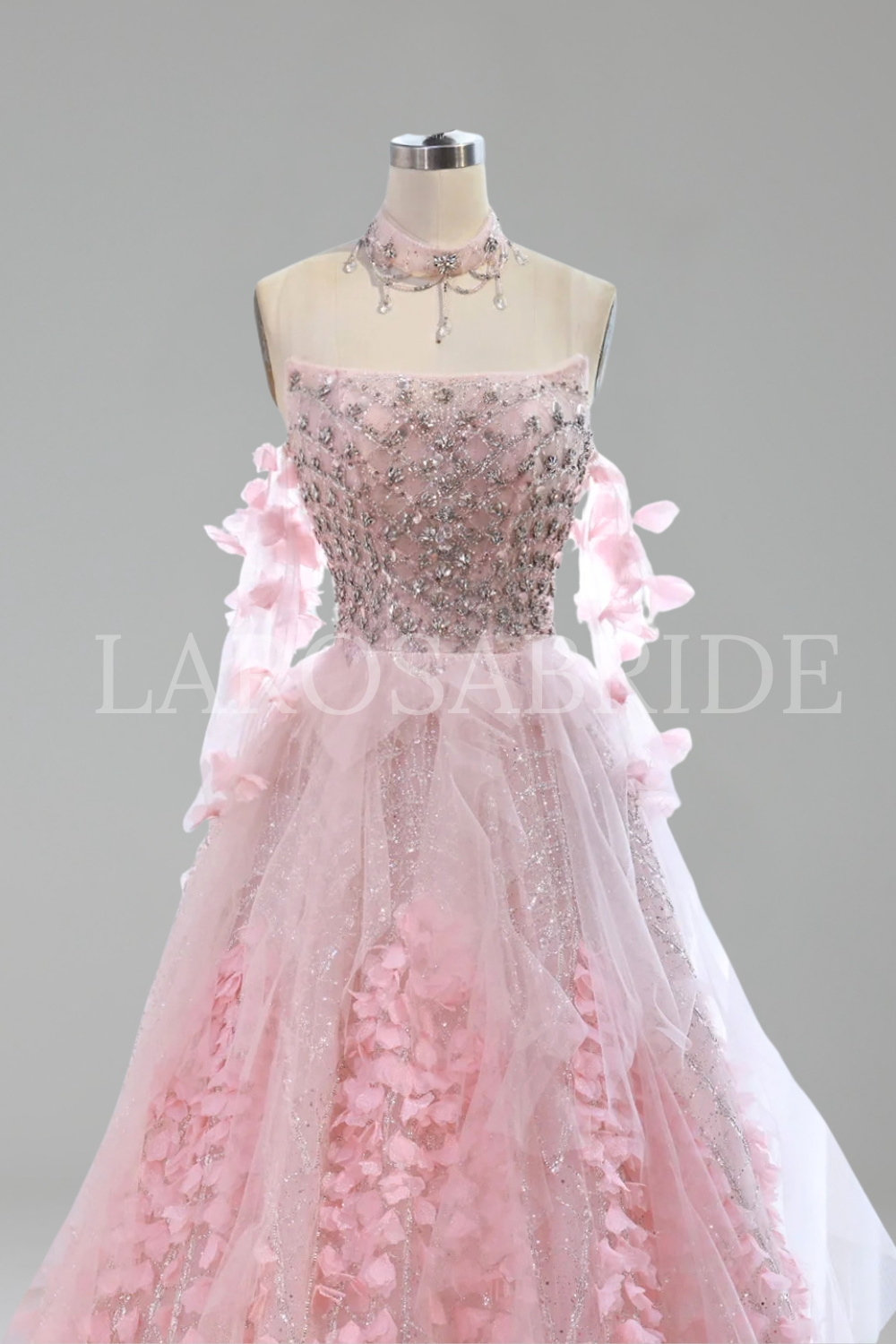 Crystal Beaded Floral Ball Gown - LAROSABRIDE