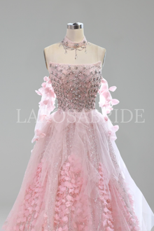 Crystal Beaded Floral Ball Gown - LAROSABRIDE