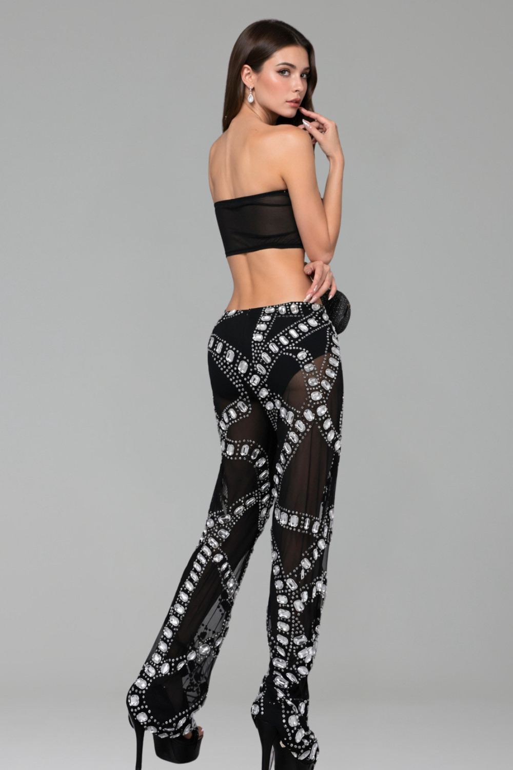 Crystal Embellished Sheer Two-Piece Set - LAROSABRIDE