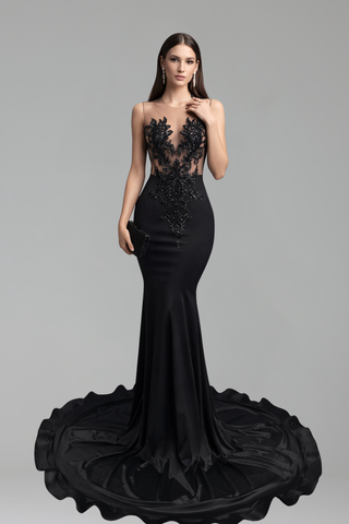 Sheer Lace Mermaid Gown - LAROSABRIDE