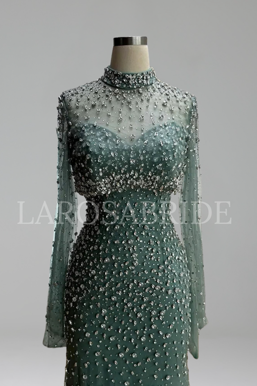 Turquoise Beaded Mermaid Gown with Detachable Top - LAROSABRIDE