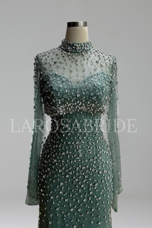 Turquoise Beaded Mermaid Gown with Detachable Top - LAROSABRIDE
