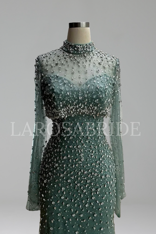 Turquoise Beaded Mermaid Gown with Detachable Top - LAROSABRIDE