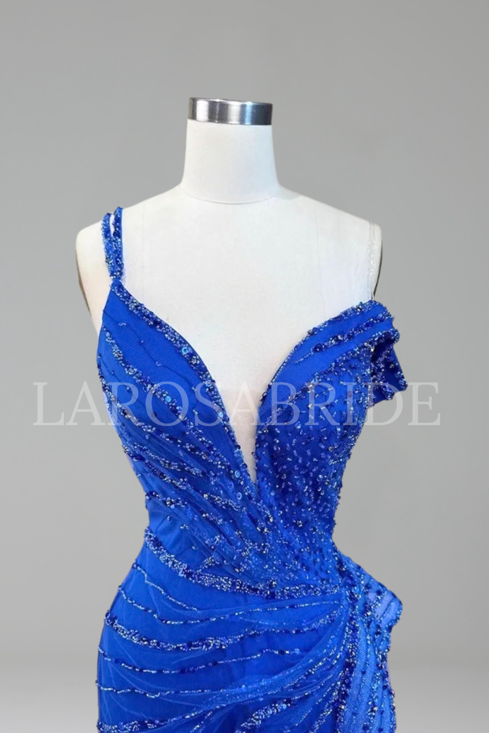 Beaded Mermaid Gown with Side Slit - LAROSABRIDE