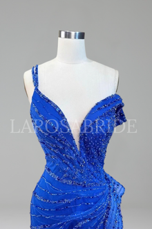 Beaded Mermaid Gown with Side Slit - LAROSABRIDE