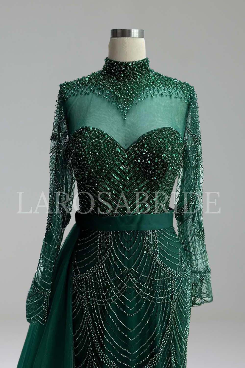 Beaded Mermaid Dress with Overskirt - LAROSABRIDE